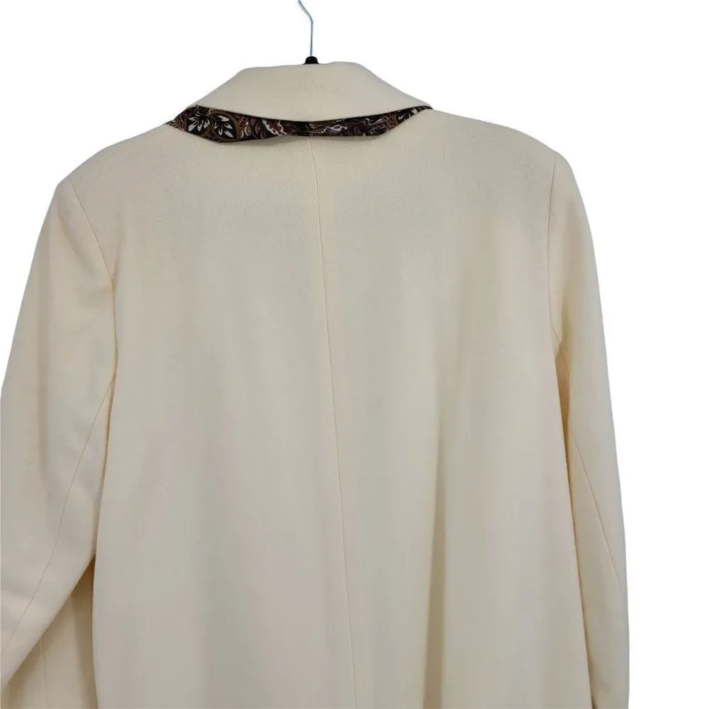 Vintage Wool Coat Long Double Breasted Trench Notched Lapel Vanilla Sz 12‎